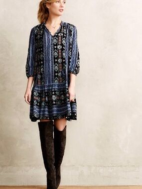 Anthropologie Holding Horses Winter Moon Aztec Boho Tunic Dress Western Prairie